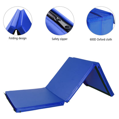Lilac Milo 55x24x1.2-inch tri-fold gymnastics yoga mat with handle buckle, durable foam for exercise and stretching routines.