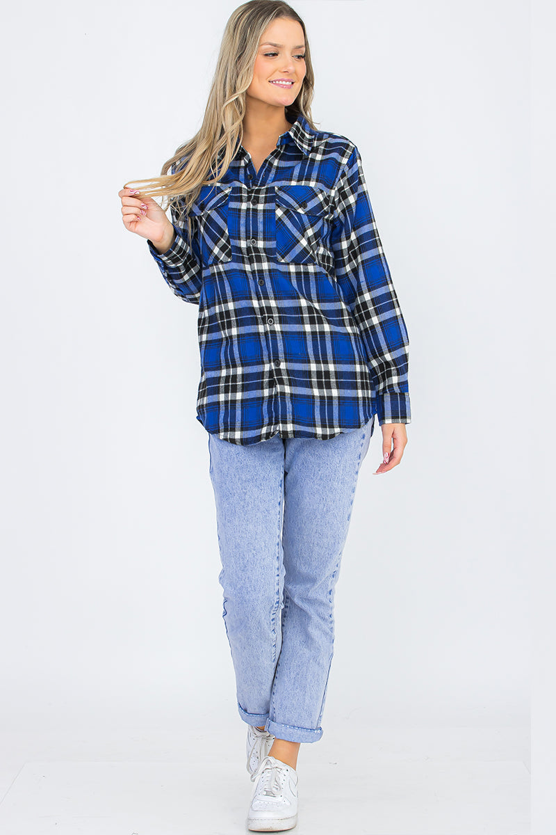 Lime Milo oversized boyfriend plaid checkered flannel top, casual blouse with a relaxed fit and classic checkered pattern.