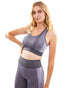 Grey Arleta Seamless Sports Bra for women by Lazurite, showing the comfortable, supportive design and smooth fabric.