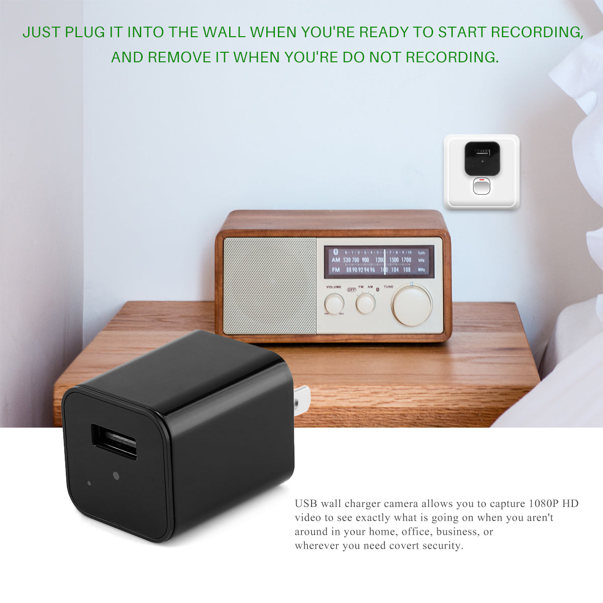 Teal Simba HD 1080P hidden camera USB charger used as a home security device, with a sleek design for mobile and laptop accessories.