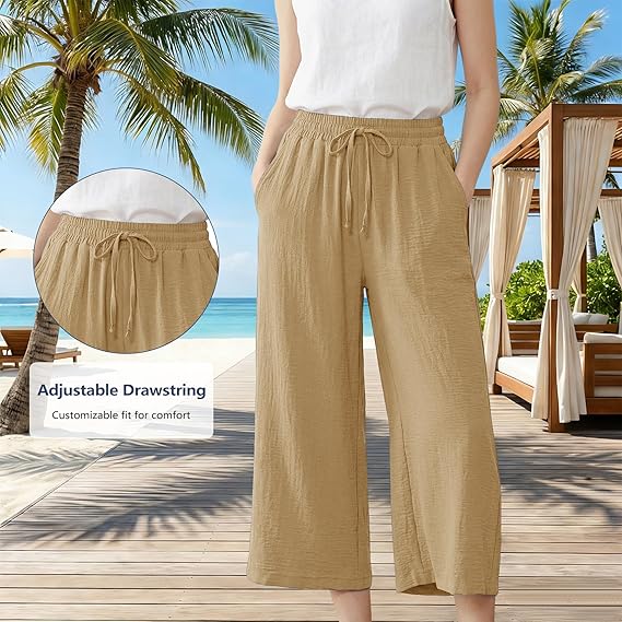 Women’s summer pants by Peach Poseidon, lightweight and flowy, shown in a relaxed fit with a comfortable waistband.