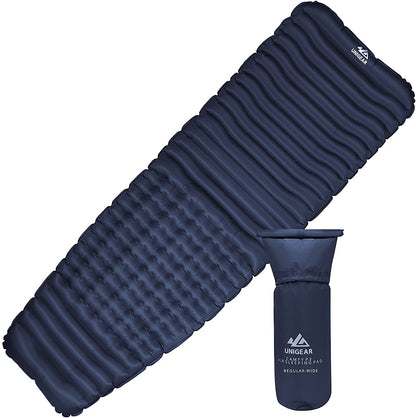 Indigo Eurybia Camfy P3 Air Camping Sleeping Pad laid out on a tent floor ready for outdoor sleeping comfort