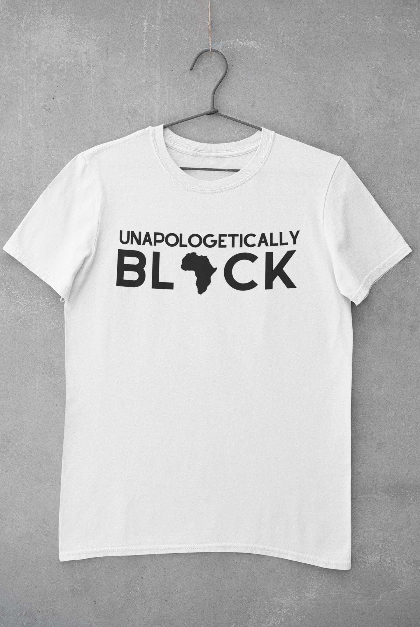 Unapologetically Black T-shirt by Olive Dionysus featuring bold black text on a white cotton shirt.