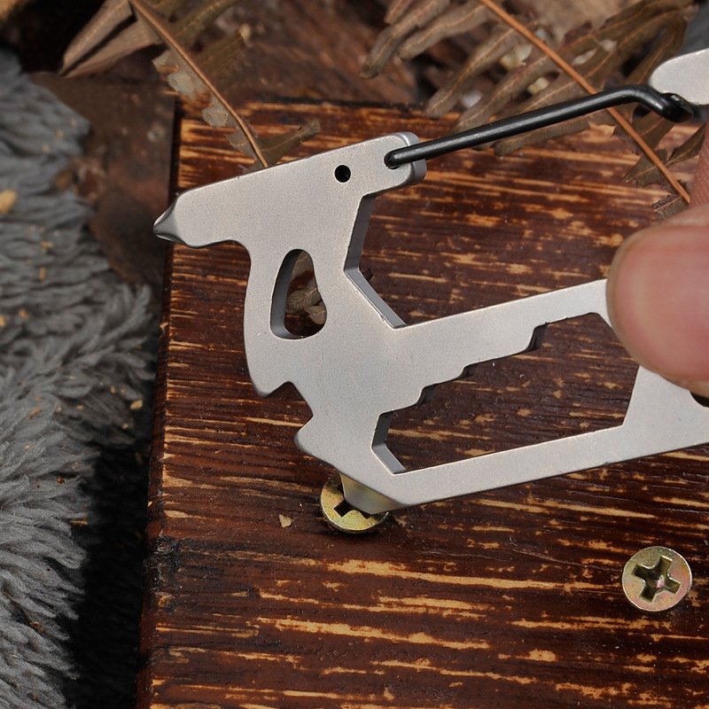 Fuchsia Molly 14-in-1 outdoor camping multi tool with various functions and stainless steel components for versatile outdoor use.