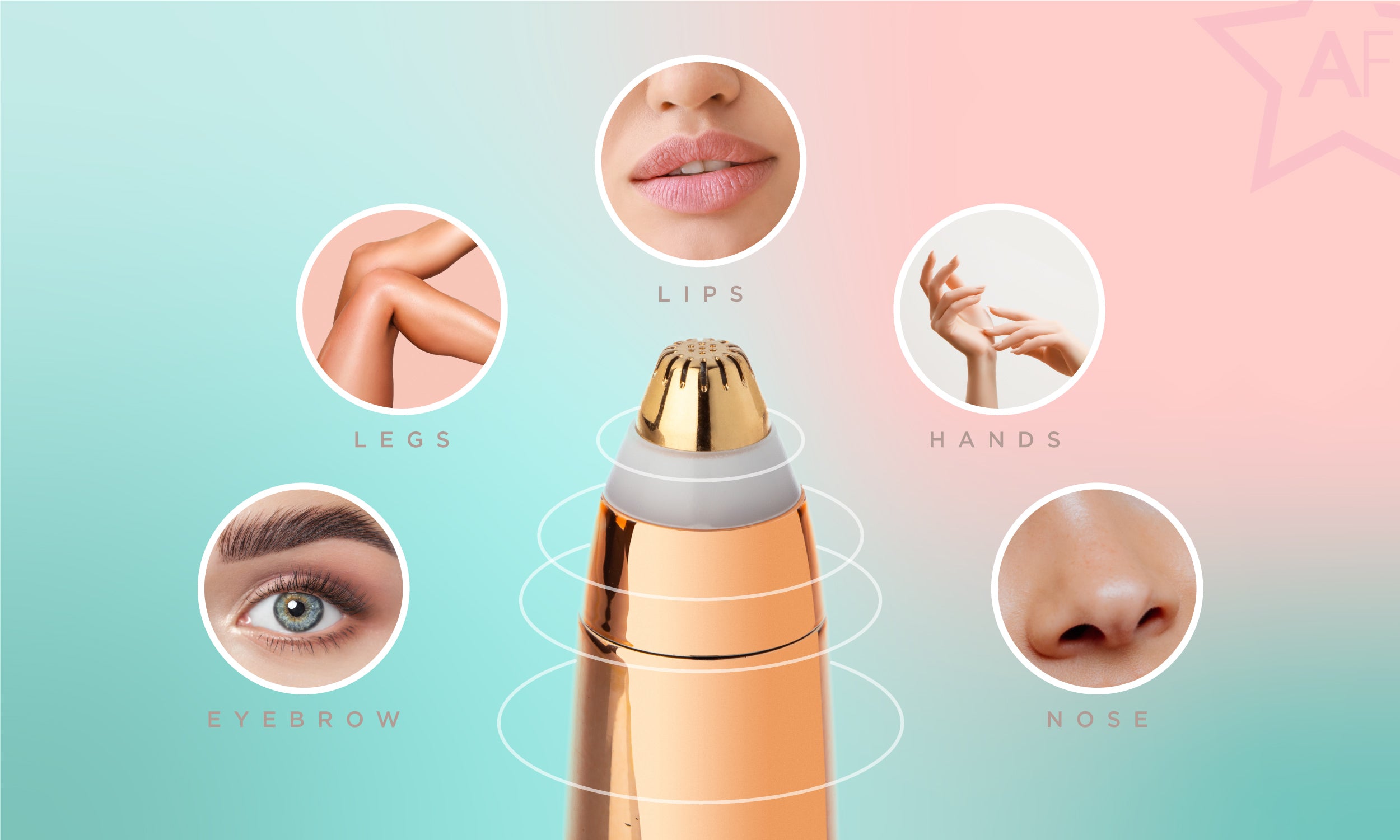 Sky Blue Thrace Almost Famous Precision Brow Shaver with rose gold accents, showcasing the sleek, compact skincare tool for eyebrow grooming.
