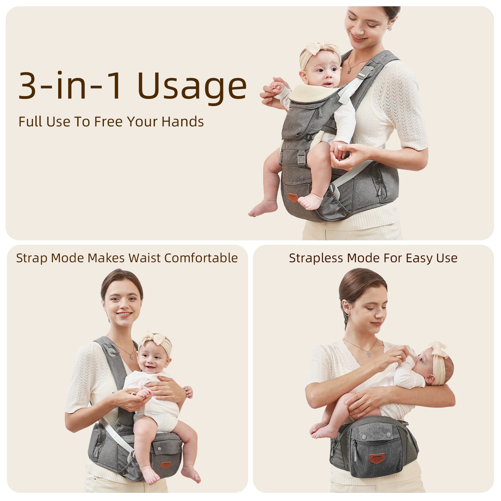 Maroon Chronos ergonomic 3-in-1 baby carrier and hipsit with adjustable straps and padded support for comfortable baby wearing.