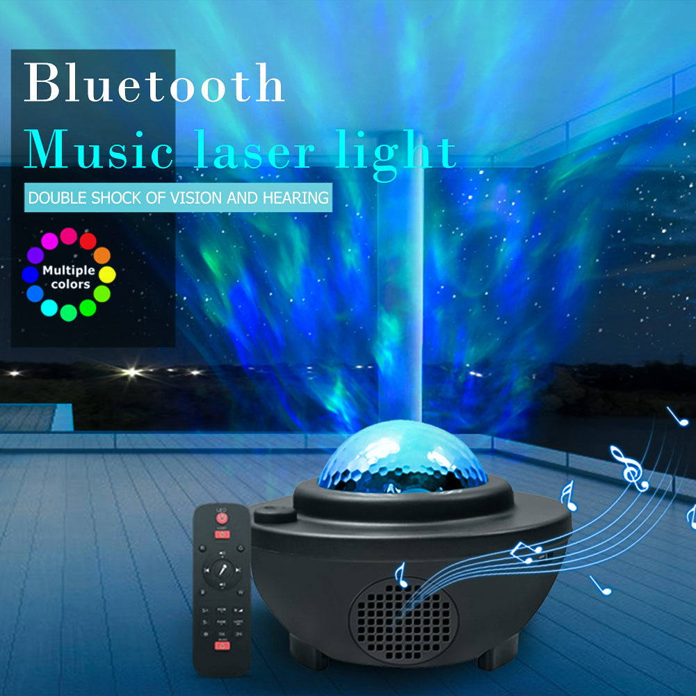 Colorful Starry Sky Galaxy Projector by Teal Simba with Bluetooth speaker displaying vibrant star and galaxy light patterns.