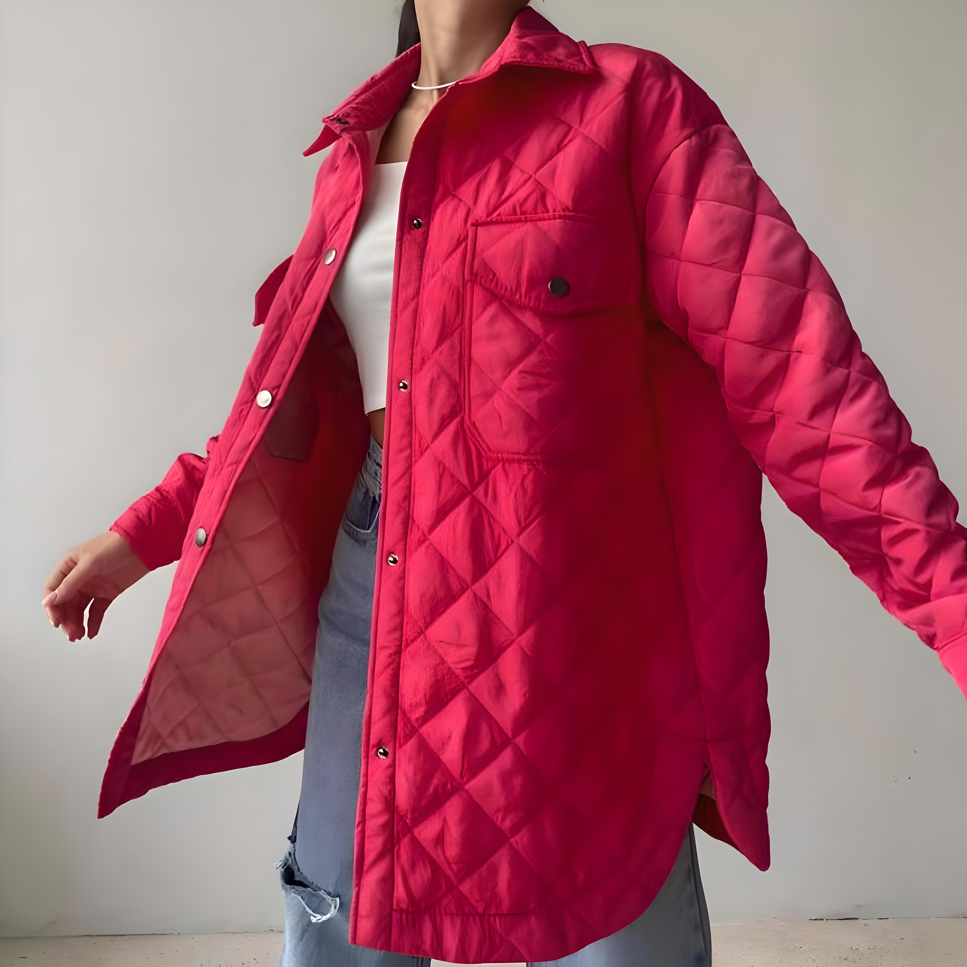 Carmine Juneberry long breasted lapel cotton jacket in beige, with tailored fit and classic lapel design, shown on a model.