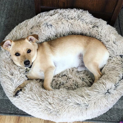 Teal Simba plush pet bed with soft, long fleece material, designed for comfort and calming rest for cats or small dogs.
