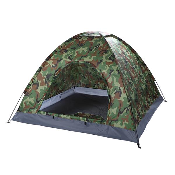 Camouflage Teal Simba camping dome tent suitable for 3-4 person outdoor adventures, with mesh windows and rainfly.
