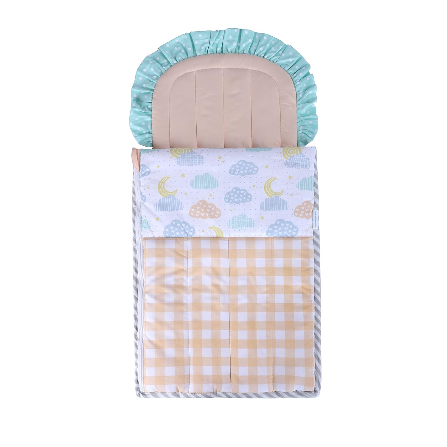 Orange newborn cotton quilted nest bag by Amaranth Smokey, designed for babies and kids, with soft, padded fabric for comfort.