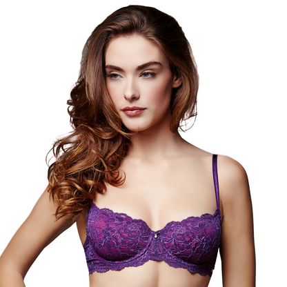 Lime Lucy Coquette lace demi cup bra with delicate floral lace design and adjustable straps, from Montelle Intimates.