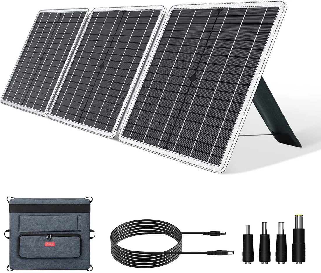 Teal Simba 60W 18V foldable portable solar panel charger with USB port, ideal for tech accessories and outdoor charging.