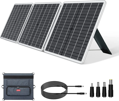 Teal Simba 60W 18V foldable portable solar panel charger with USB port, ideal for tech accessories and outdoor charging.
