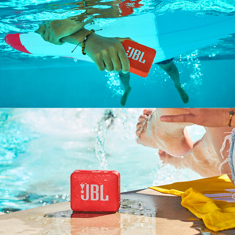 White Eucalyptus waterproof wireless Bluetooth speaker designed for pets, featuring IPX7 water resistance and portable JBL GO2 style.
