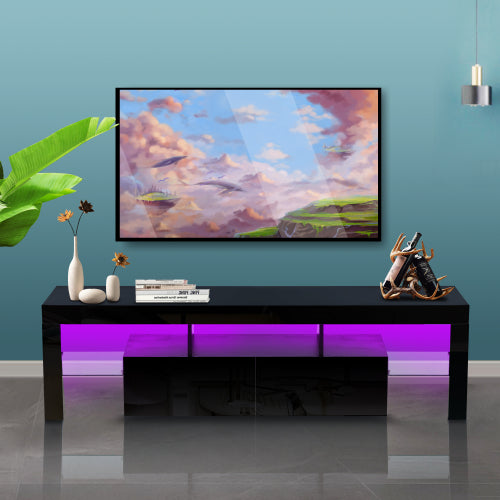 Modern Teal Simba TV stand with built-in LED lights, featuring sleek furniture design and spacious storage compartments.