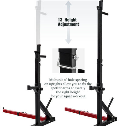 Lilac Milo adjustable barbell rack and squat stand with multi-function dipping station for strength training and weightlifting.
