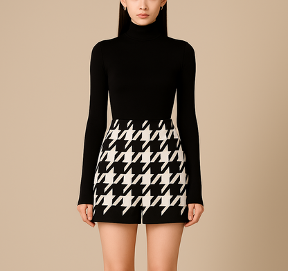 Carmine Juneberry houndstooth woolen cape coat and matching shorts set, stylish jackets and coats for a sophisticated look