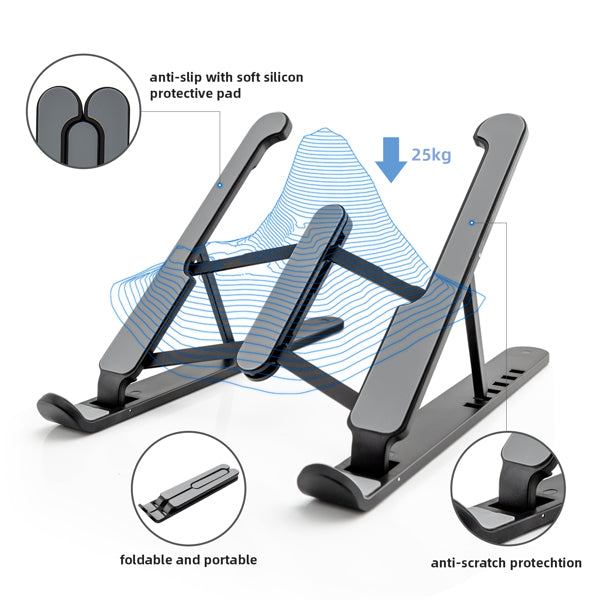 Foldable Teal Simba laptop stand with adjustable height, portable desk stand for home and garden use, lightweight and ergonomic.