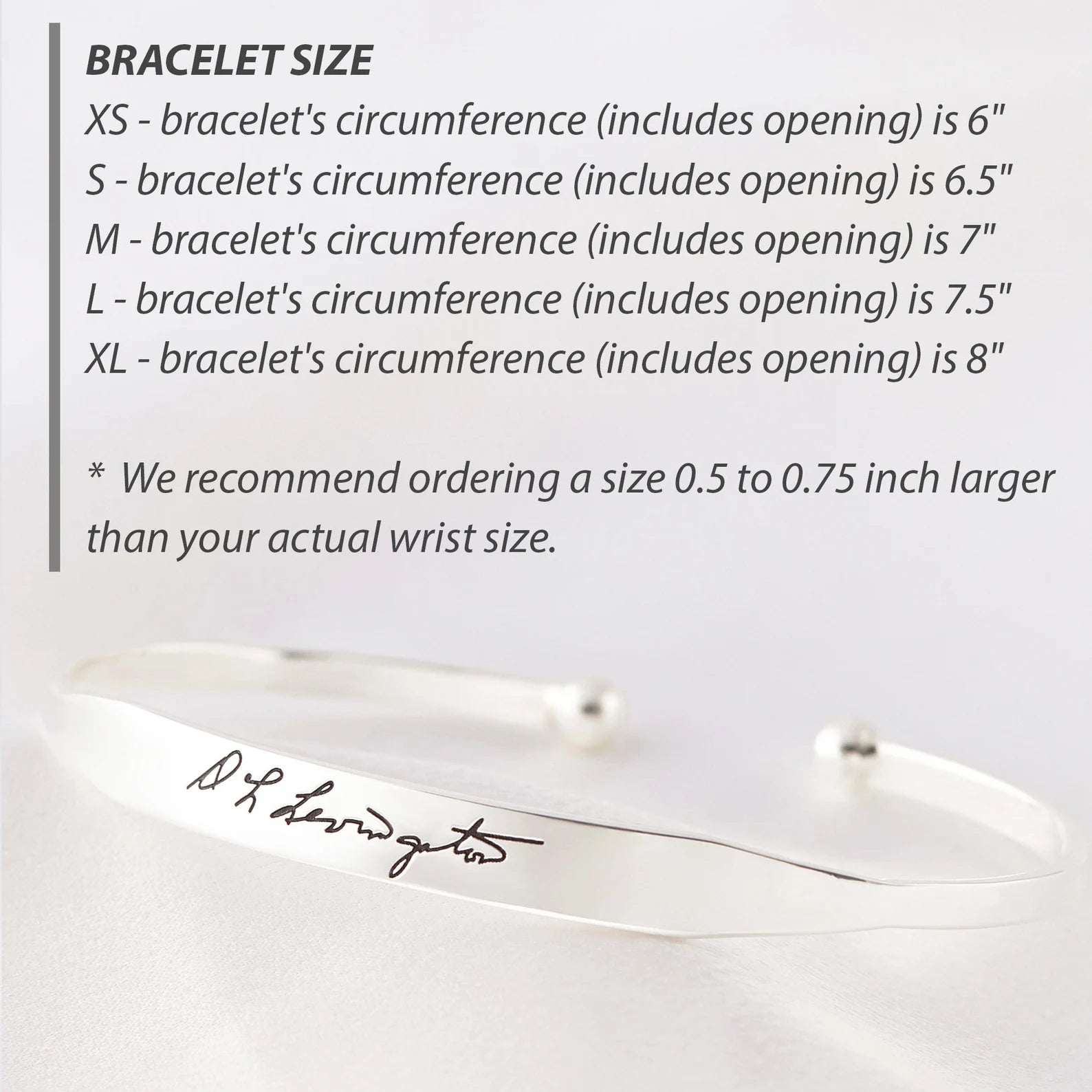 Green Millie handwritten cuff bracelet cufflinks featuring elegant script design on polished metal surfaces.