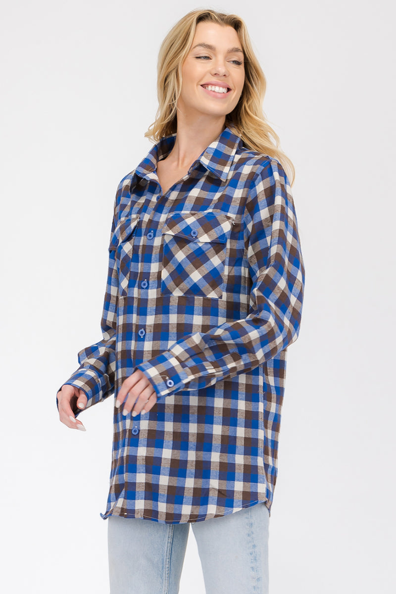 Lime Milo oversized plaid checkered flannel top, casual boyfriend style blouse with relaxed fit and classic pattern.