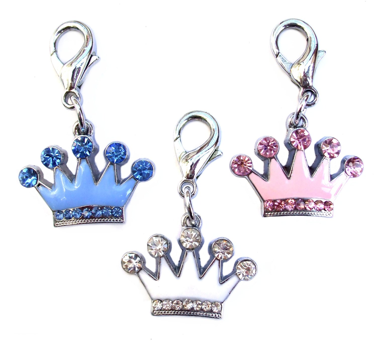 Salmon Oscar Crown Crystal and Enamel Pet Charm on a collar, featuring a decorative crown design for dogs and cats.