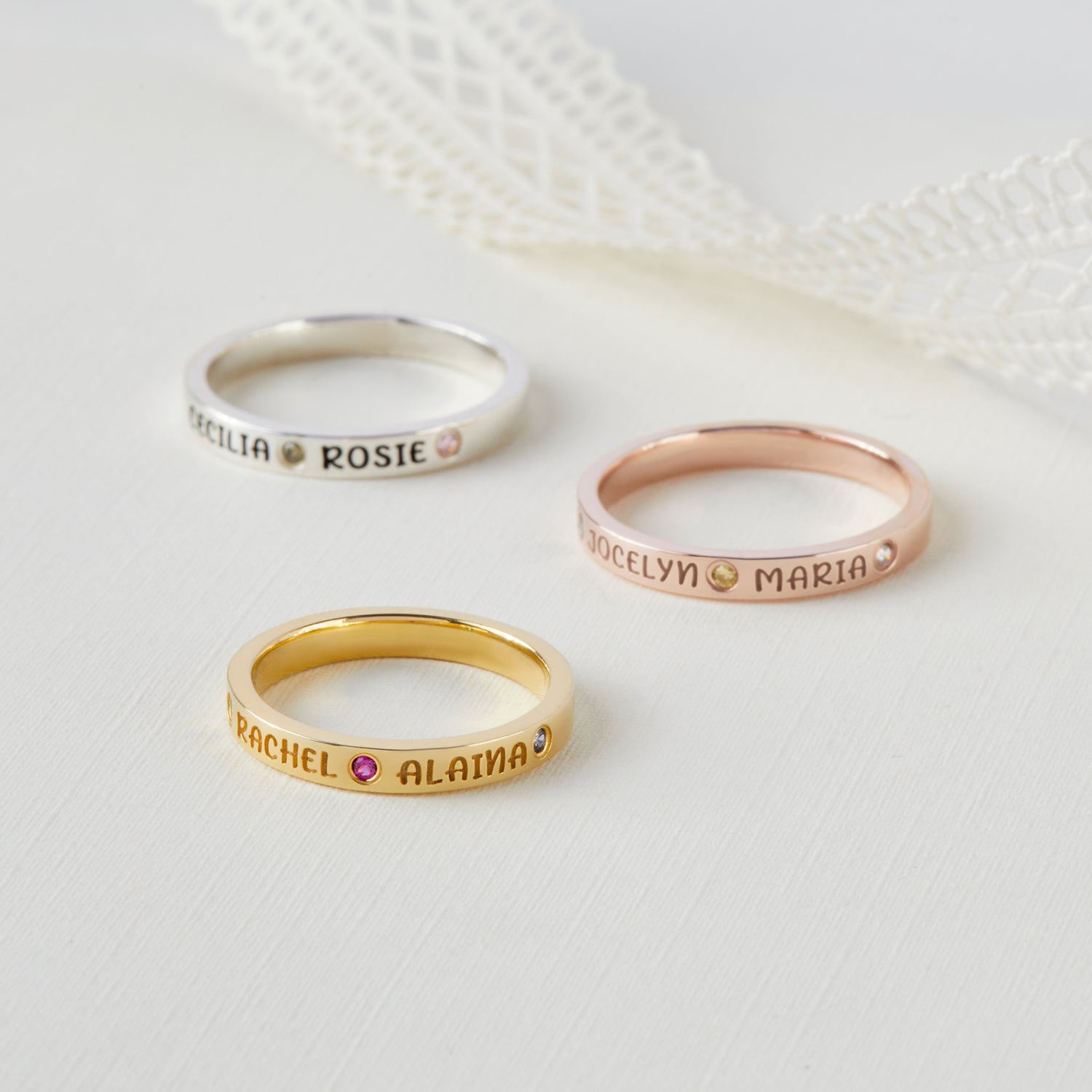 Personalized Green Millie mom ring featuring kids&