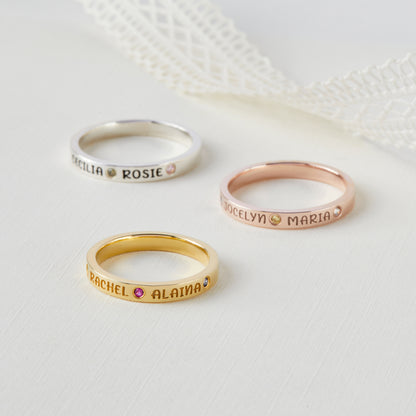 Personalized Green Millie mom ring featuring kids&