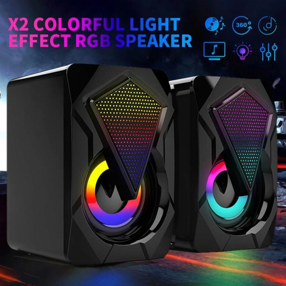 Yellow Pandora Dragon RGB gaming speakers with colorful LED lights and premium audio for computer gaming and multimedia use.