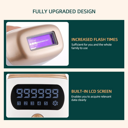 Teal Simba IPL laser epilator for painless hair removal, showing the handheld device with a sleek design and control buttons.
