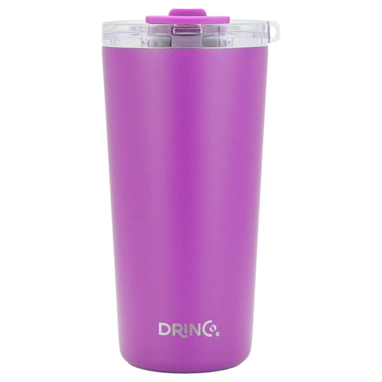 Purple Orchid Lavender DRINCO® 20oz insulated tumbler with spill-proof lid and two straws, designed for hot and cold beverages.