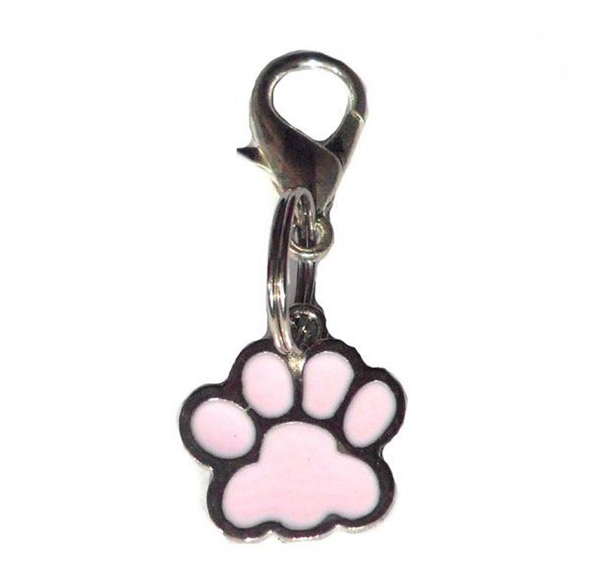 Salmon Oscar Paw Cat Dog Collar Charm attached to a pet collar, showcasing a cute decorative accessory for pets.