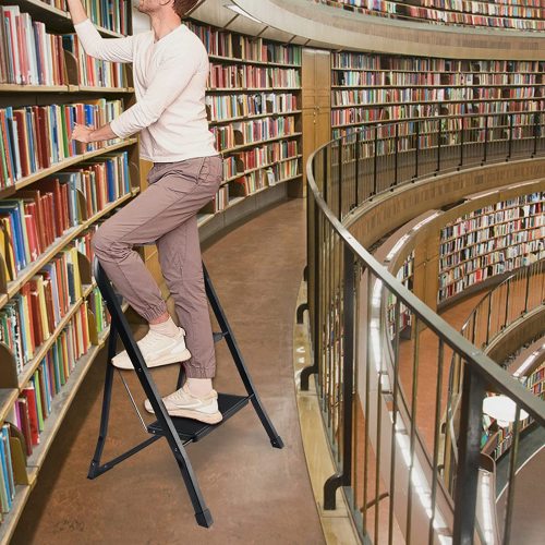 Teal Simba 2-4 step steel folding ladder with anti-slip pedals, sturdy home and garden step stool, safety features included.