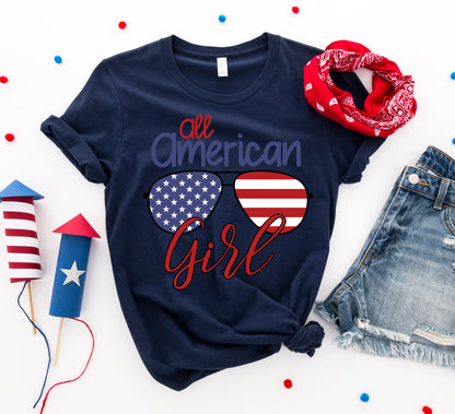 All American Girl T-shirt by Agate featuring patriotic flag and star design on soft cotton fabric.
