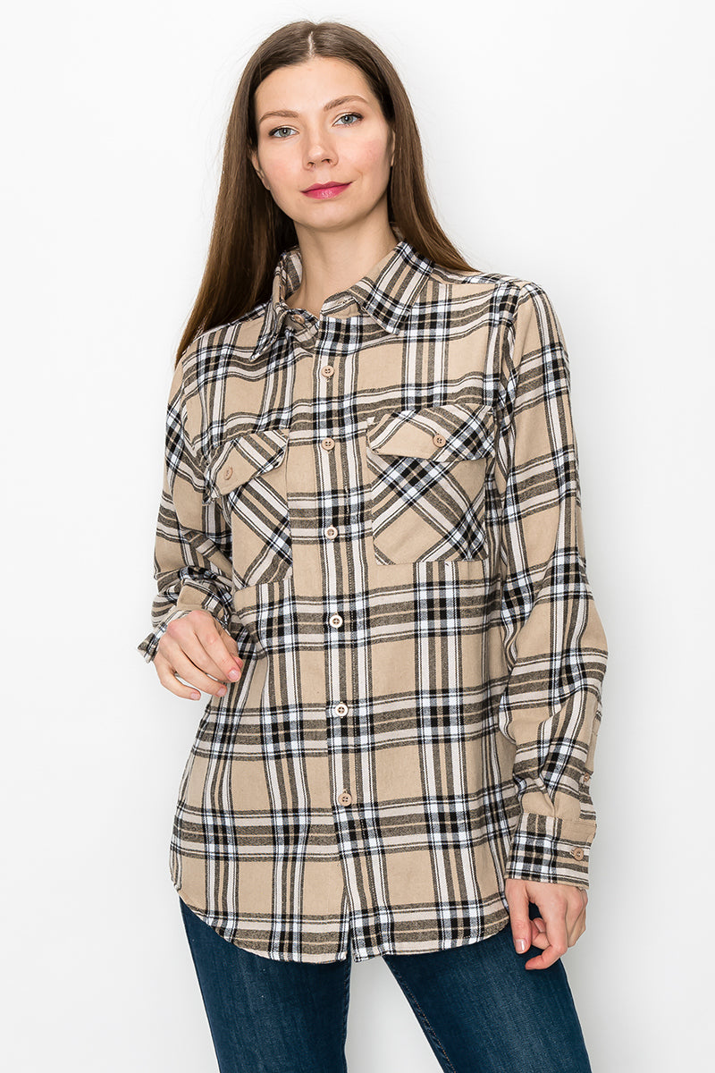 Lime Milo oversized boyfriend plaid checkered flannel top with relaxed fit and button-up front, casual and cozy for everyday wear.