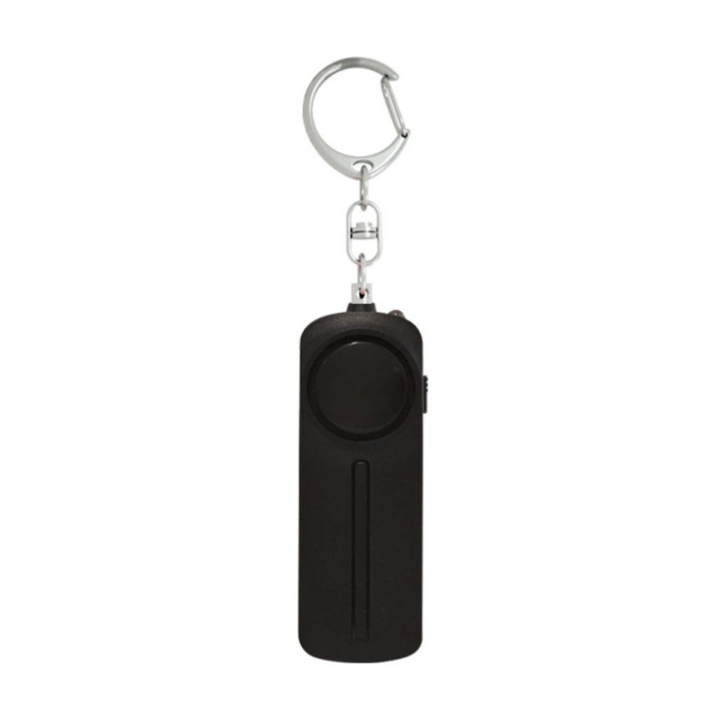Yellow Pandora self-defense personal alarm keychain with LED light, compact tech accessory for safety and visibility.