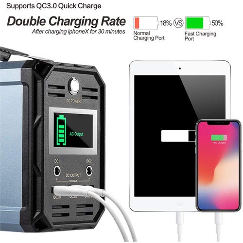 Teal Simba FlashFish 300W solar generator portable power station with 60000mAh capacity and multiple output ports.