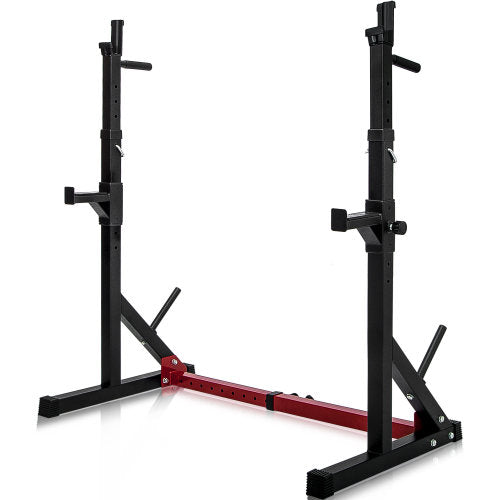 Lilac Milo adjustable barbell rack and squat stand with multi-function dipping station for strength training and weightlifting.