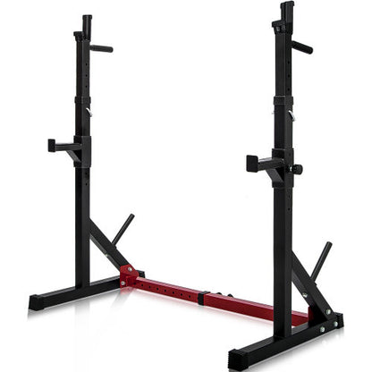 Lilac Milo adjustable barbell rack and squat stand with multi-function dipping station for strength training and weightlifting.