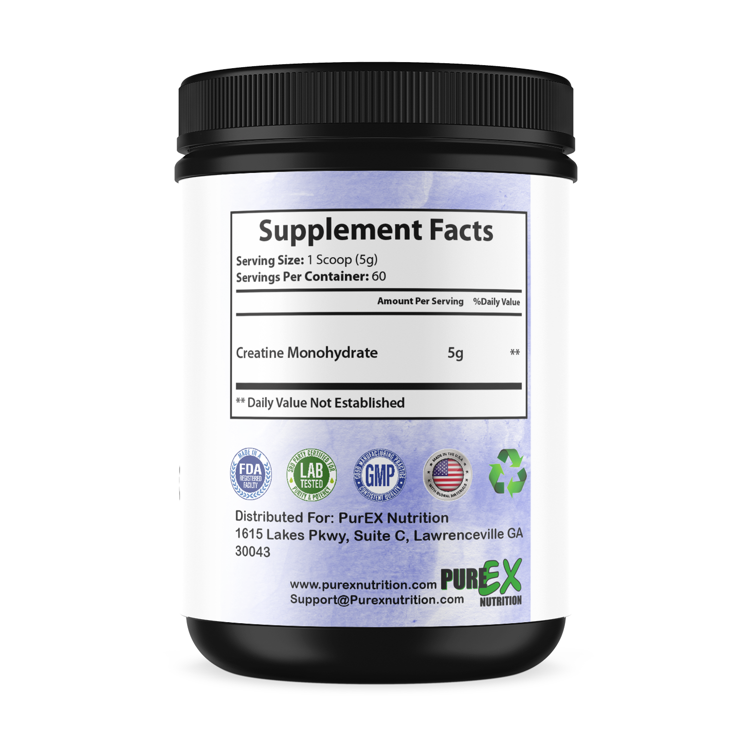 Container of Erin Chaos Pure Creatine powder for sports nutrition and fitness enhancement.