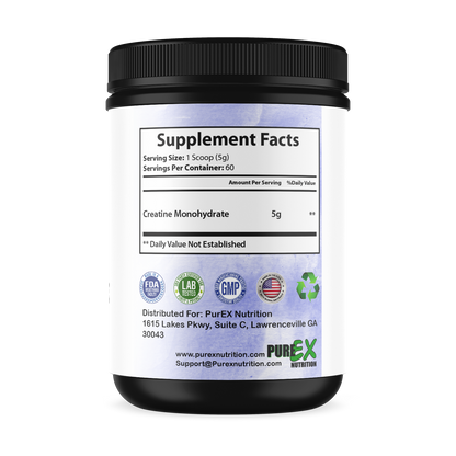Container of Erin Chaos Pure Creatine powder for sports nutrition and fitness enhancement.