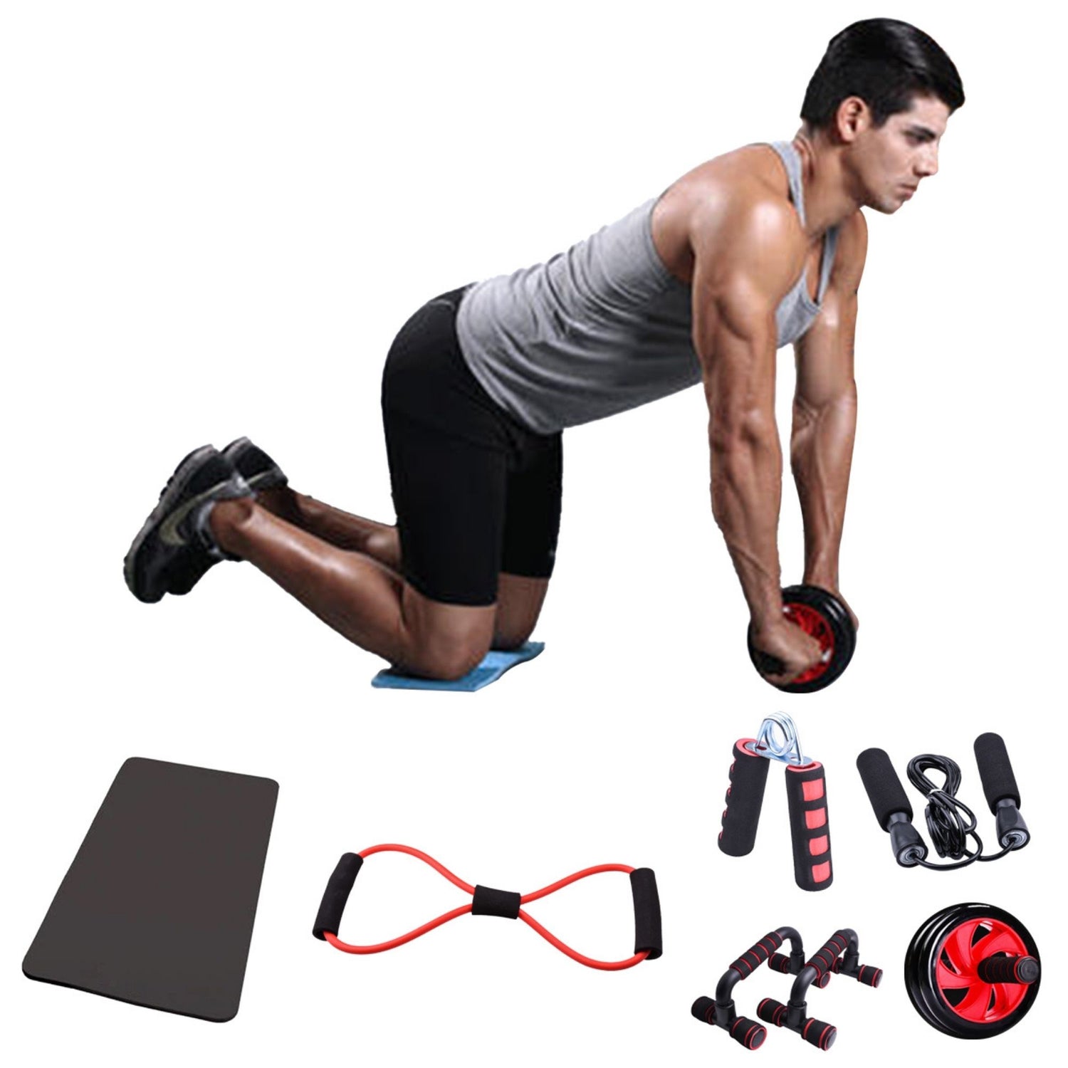 Six-piece Copper Hecuba premium workout set with fitness accessories including resistance bands, jump rope, and hand grips.