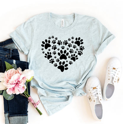 Agate Paw Heart T-shirt featuring a paw print heart design on a casual cotton T-shirt for pet lovers.