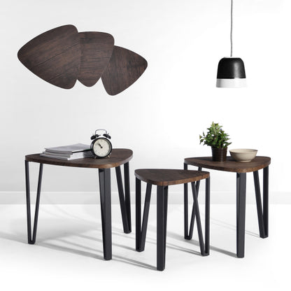 Set of three Teal Simba stacking triangle side tables, versatile nesting coffee and end tables with modern geometric design.