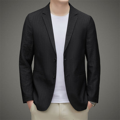 Carmine Juneberry Metropolitan Slim-Fit Blazer from Haute Edition 25, tailored fit, dark fabric, stylish formal jacket for men