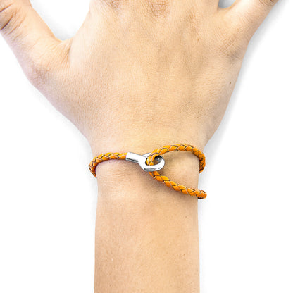 Fire orange Blake Silver and leather bracelet by Magenta Sooty, featuring sleek silver accents and vibrant leather strap.