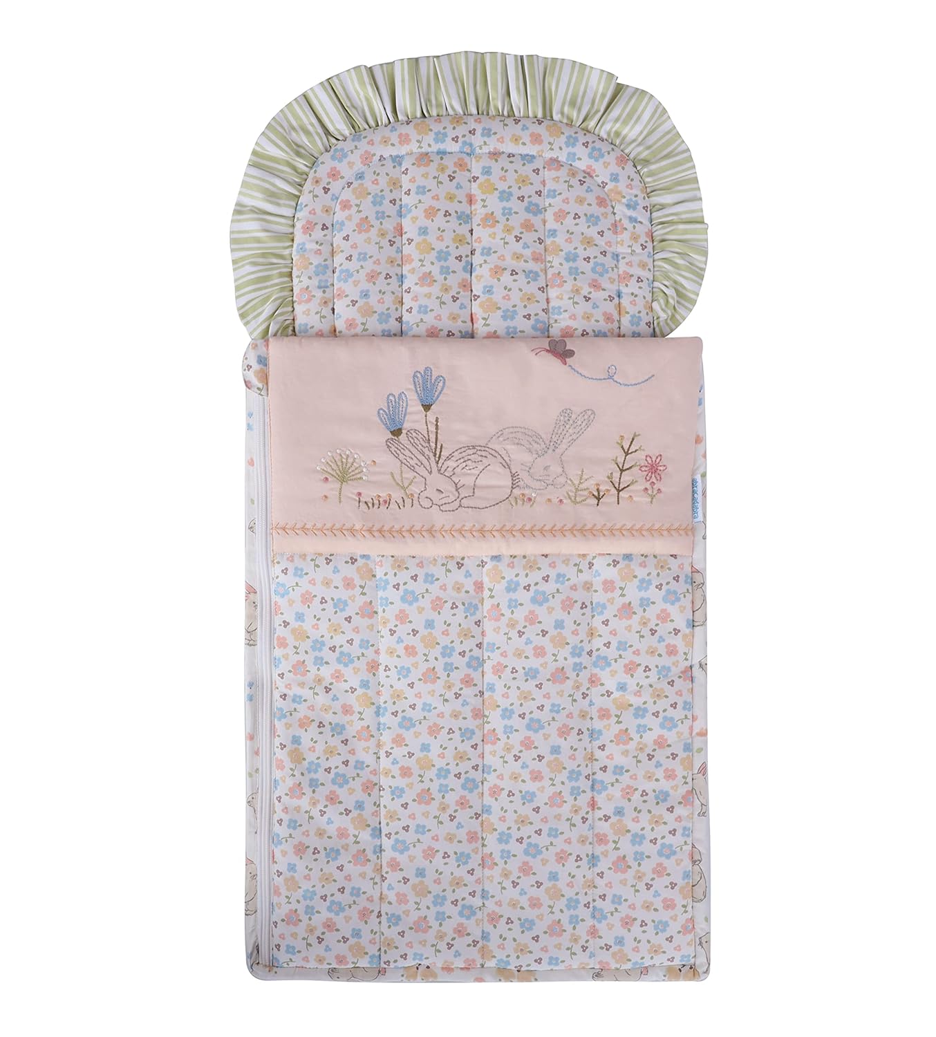 Amaranth Smokey newborn cotton quilted nest bag with rabbit print, designed for babies&