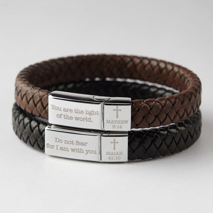 Green Millie Christian bracelet with Bible quote, featuring a stylish design and inspirational religious message.