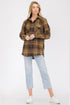 Lime Milo oversized boyfriend plaid checkered flannel top, casual long-sleeve blouse with relaxed fit and classic pattern.