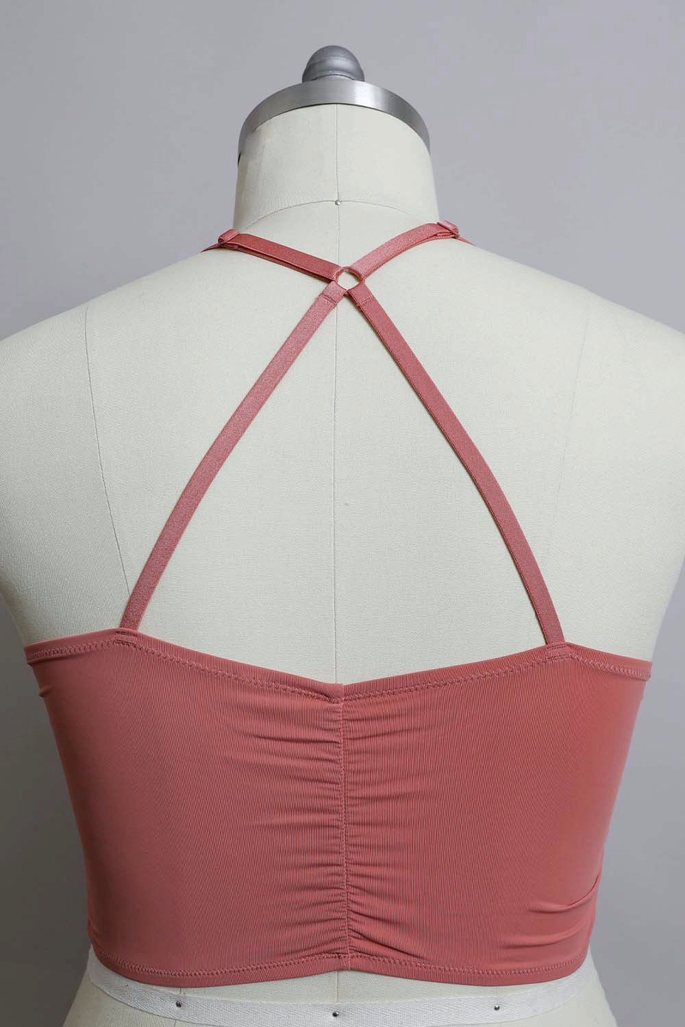 Plus size ruched bralette tank top by Periwinkle Aether showing a comfortable, stretchy fabric with ruched detailing and wide straps.